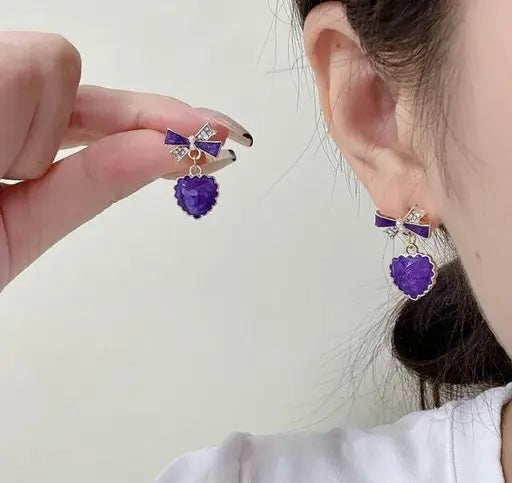 Lavender Bow Knot Heart Drop Earrings