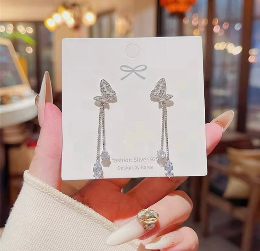 Zircon Butterfly Tassel Earrings