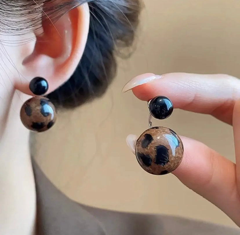 Leopard Print Stud Drop Earrings