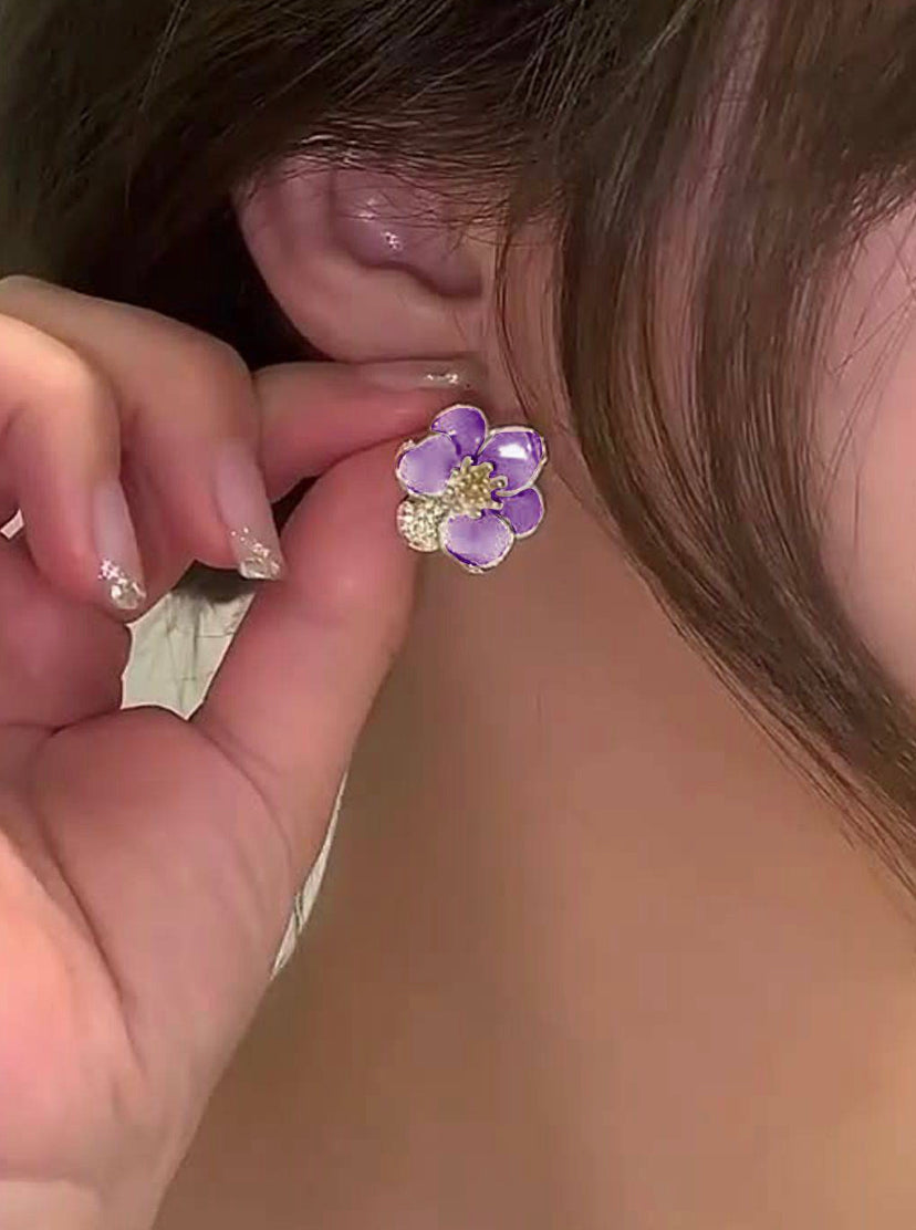 Lavender Enamel Floral Stud Earrings