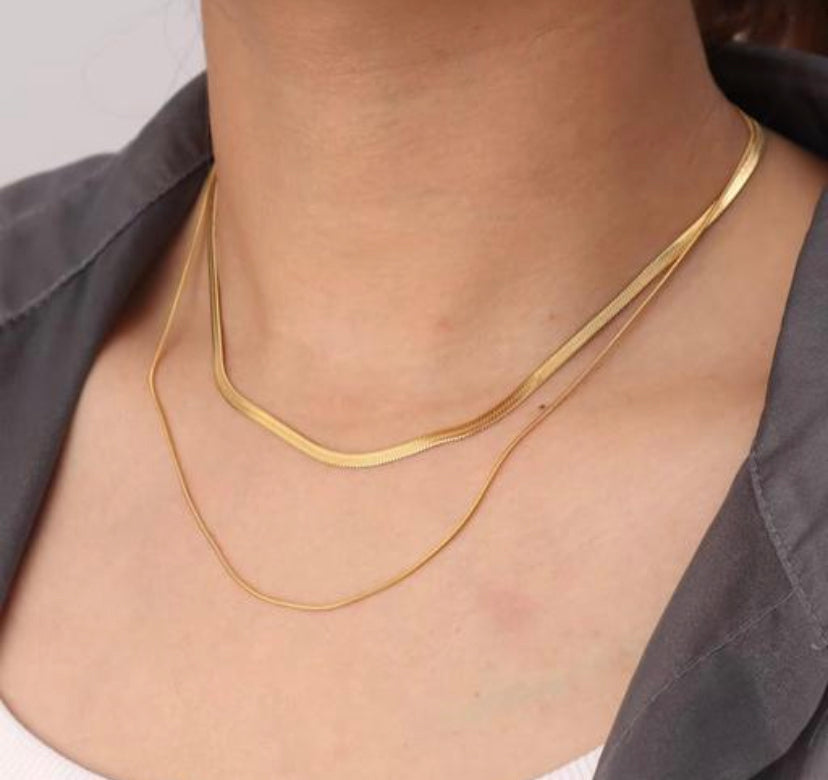 Dual Layer Snake & Flat Chain Necklace