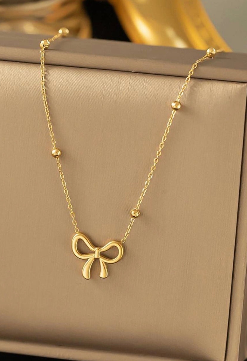 Beads Chain Bow Pendant Necklace