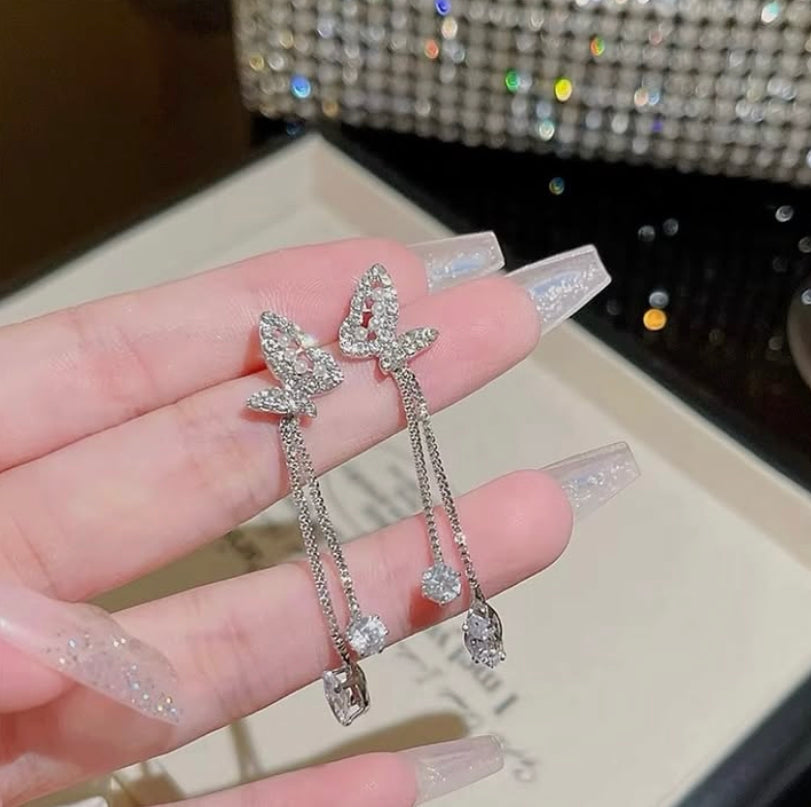 Zircon Butterfly Tassel Earrings