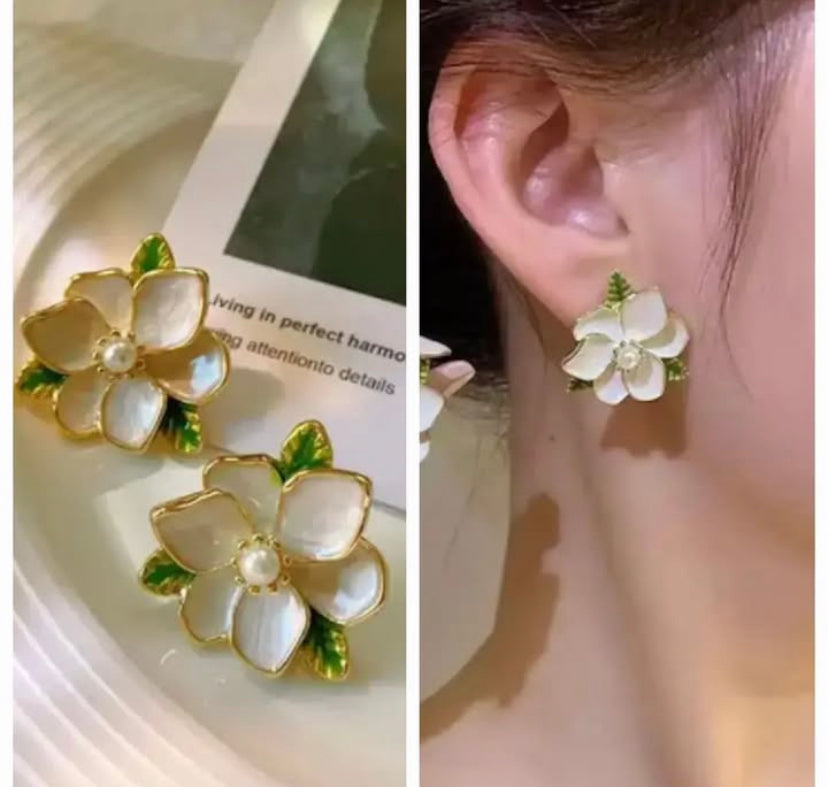 Delicate Enamel Camelia Floral Studs