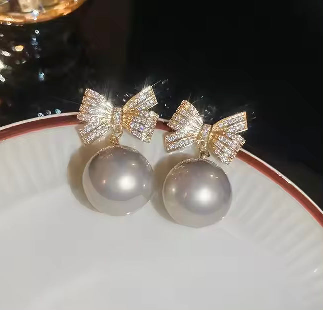White Pearl Drop Bow Earrings