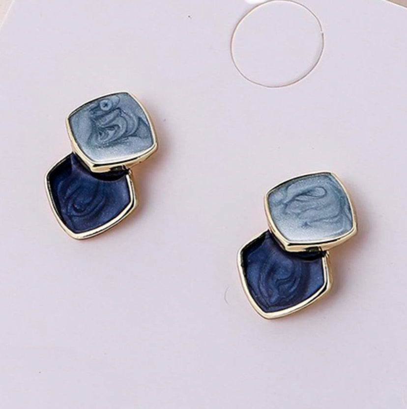 Double Square Geometric Stud Earrings