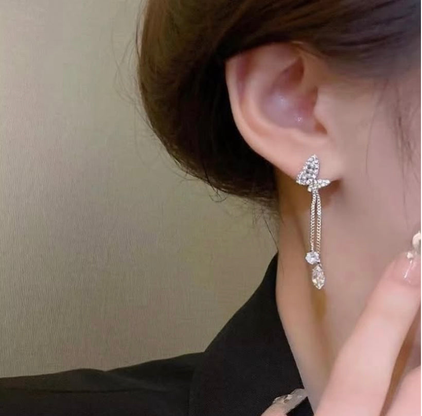 Zircon Butterfly Tassel Earrings