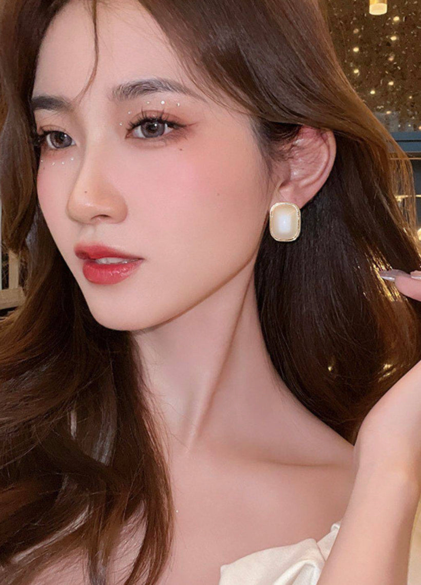 Classic Pearl Geometric Stud Earrings