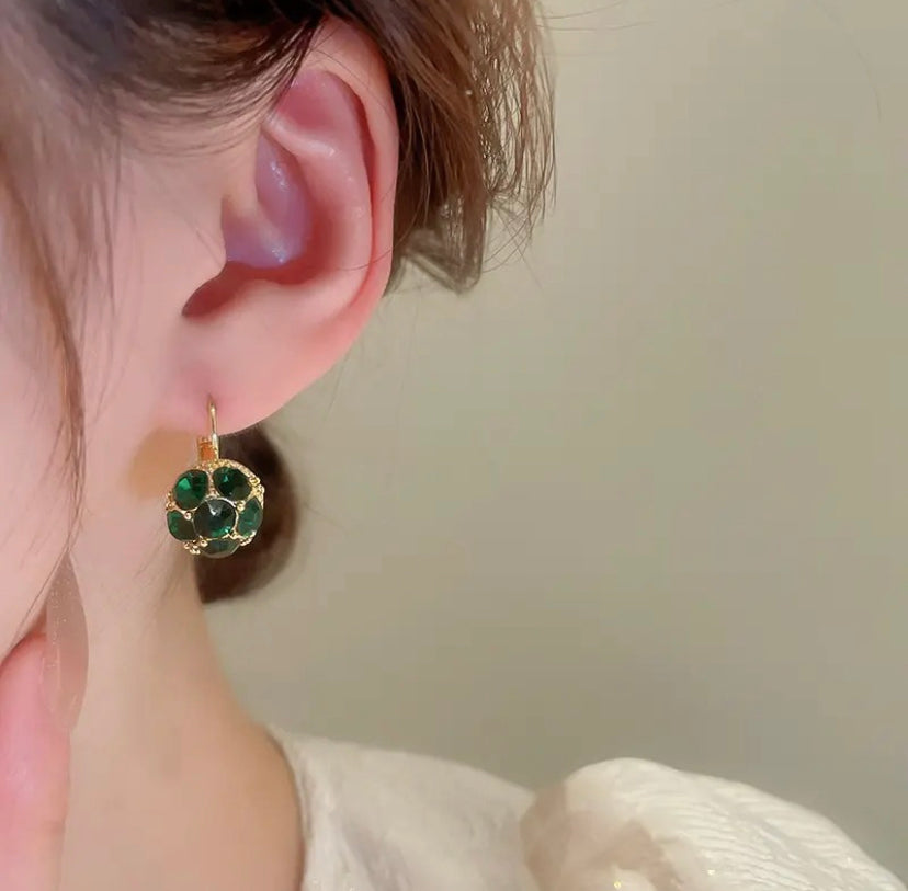Green Crystal Ball Hoop Earrings