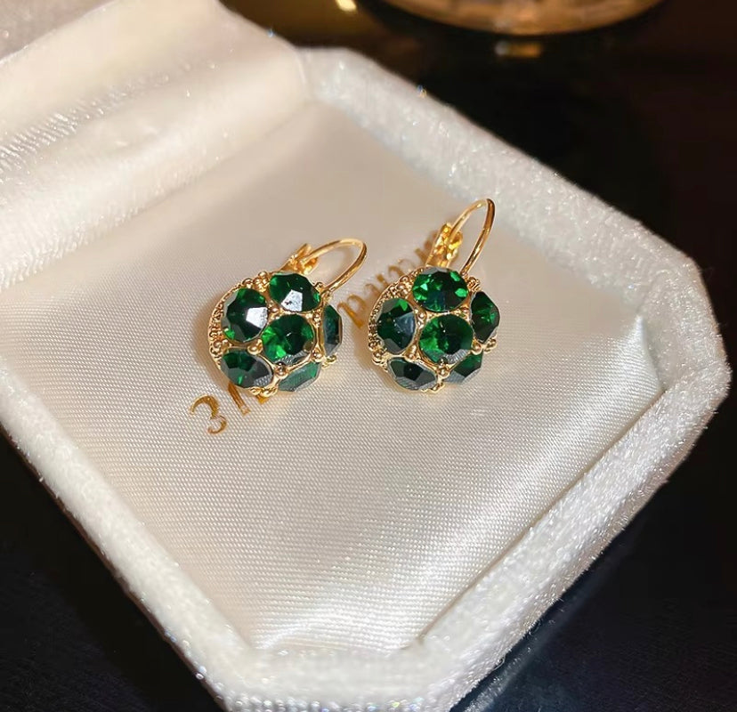 Green Crystal Ball Hoop Earrings