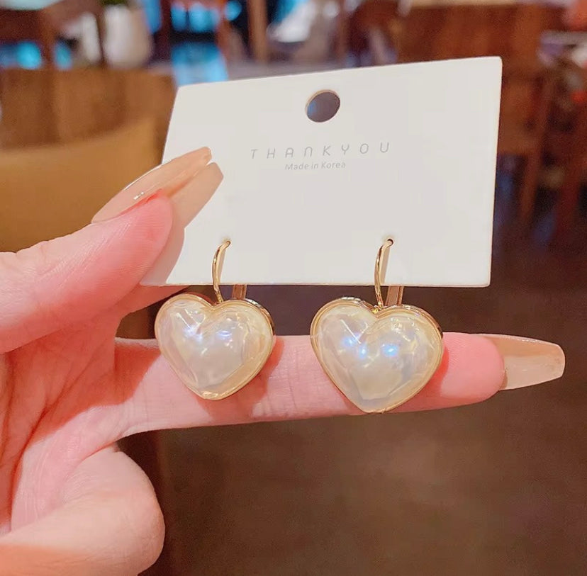 Heart Shaped Pearl Hoop Earrings