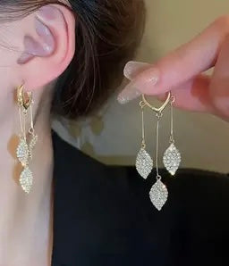 Leafy Stone Tassel Style Hoop Earrings