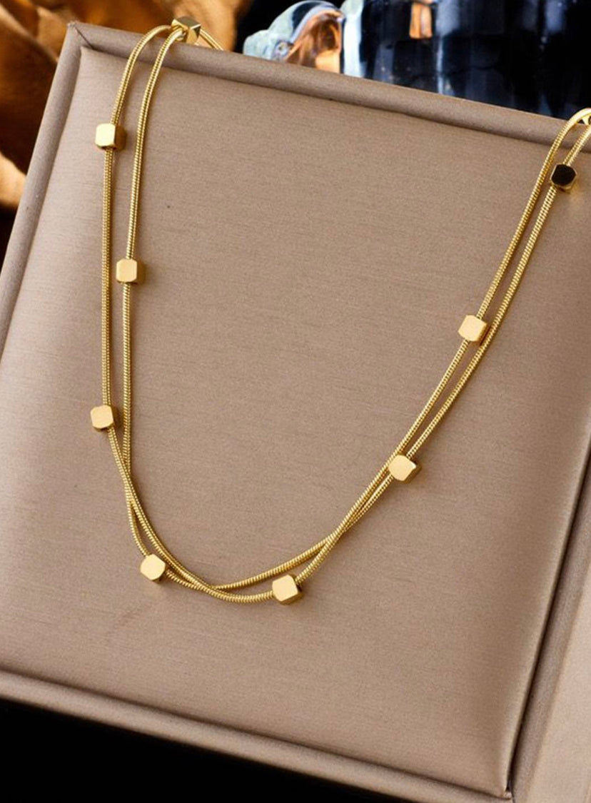 Retro Double-Layered Cubic Square Beads Necklace