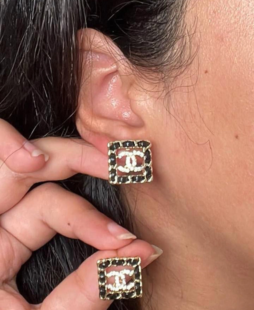 Black Chanel Stud Earrings