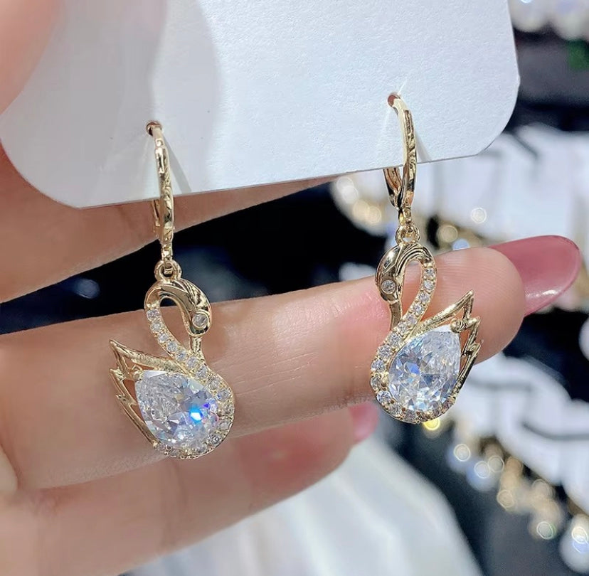 Sparkling Swan Hoop Earrings