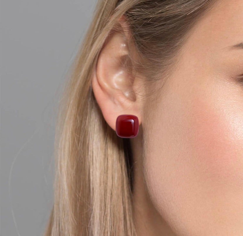 Retro Maroon Square Stud Earrings