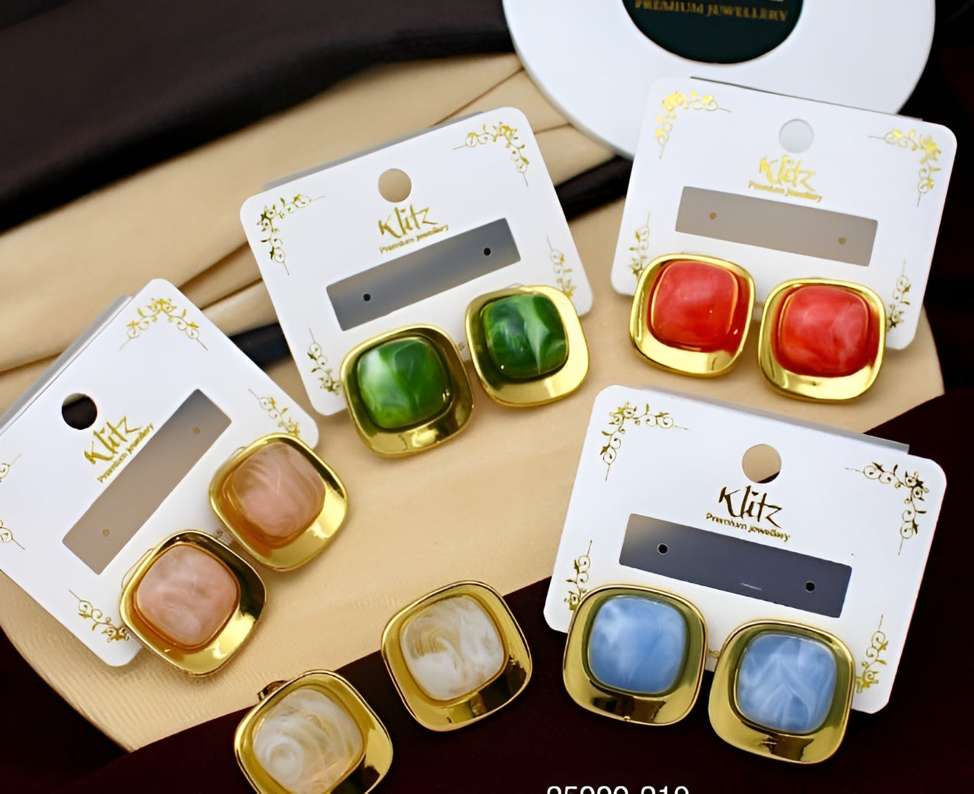 Gold Frame Marble Pendant Studs