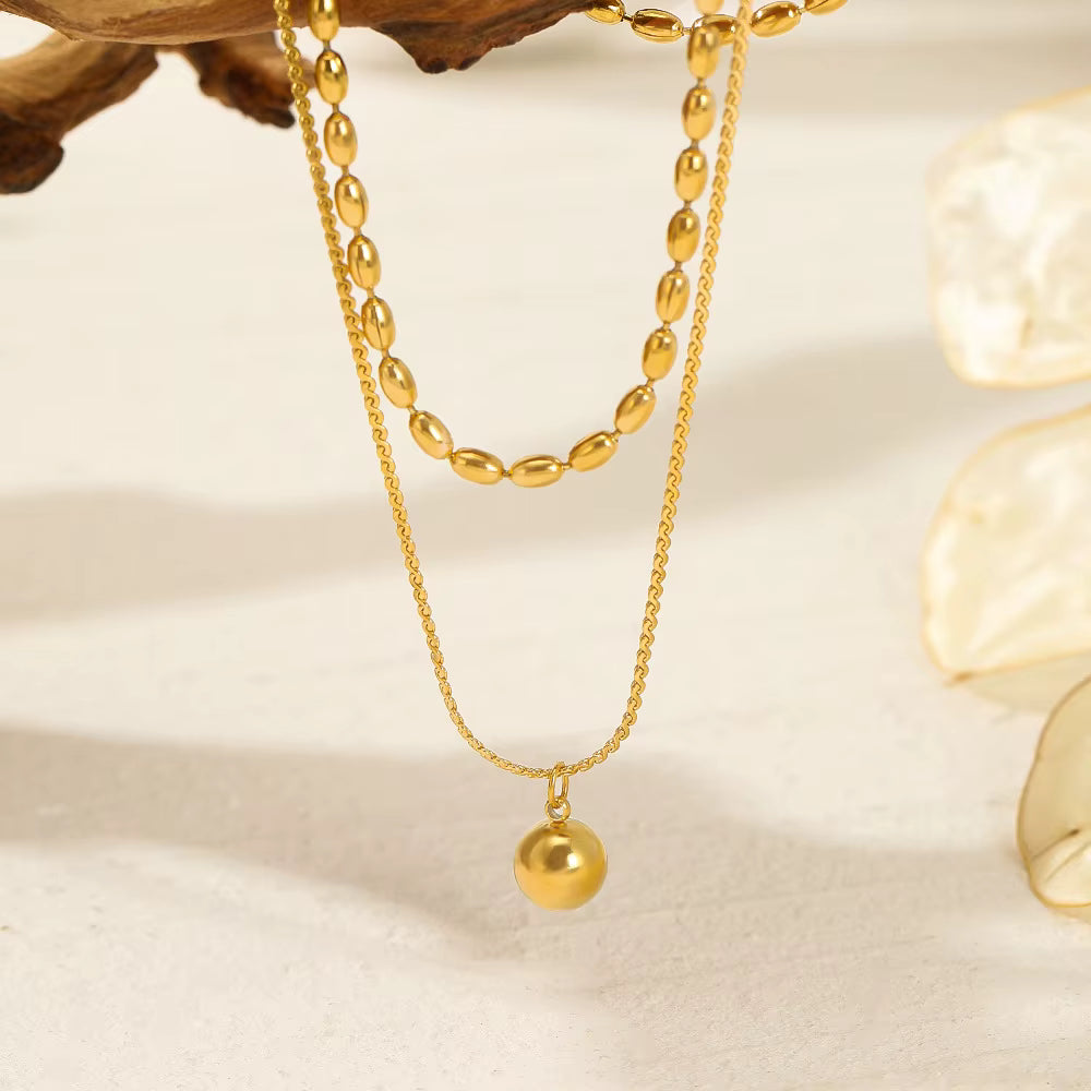 - Double-Layer Ball Pendant Necklace