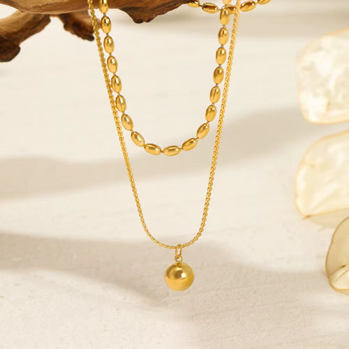 - Double-Layer Ball Pendant Necklace