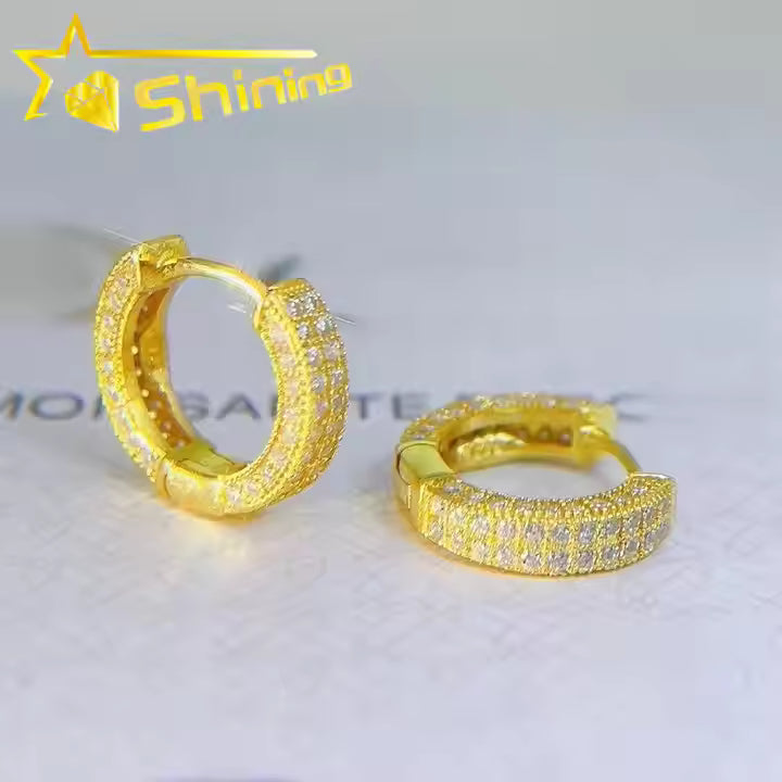 Gold Plated Cubic Zirconia Studded Micro Inlay Hip Hop Hoop Earrings