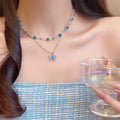 Two Layer Blue Theme Butterfly & Stone Necklace