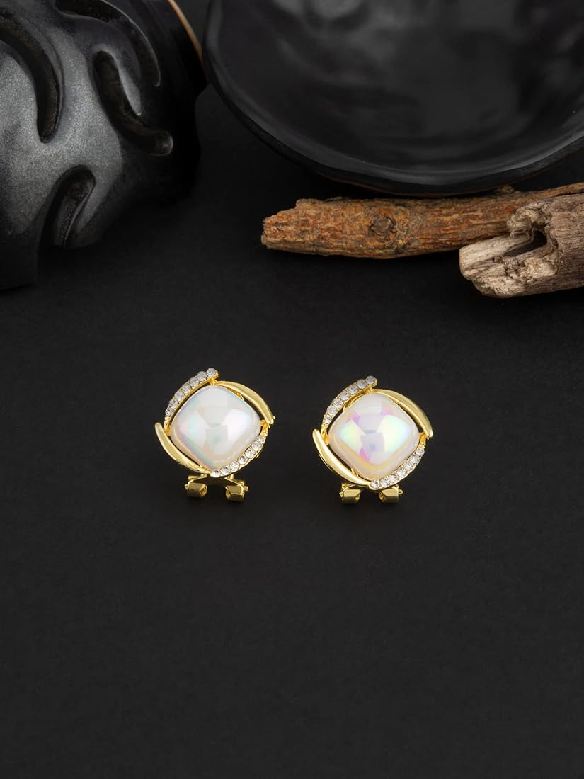 Square Shaped Pearl Stud Earrings