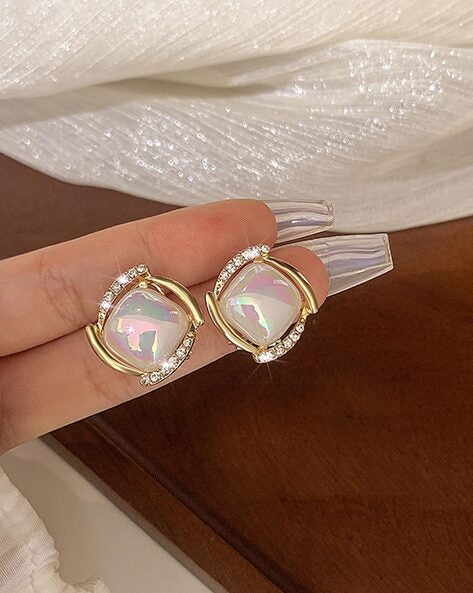 Square Shaped Pearl Stud Earrings