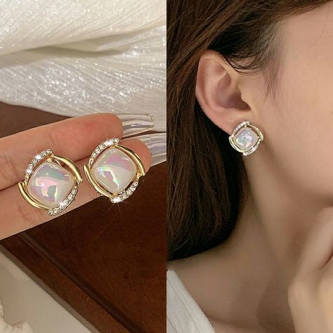 Square Shaped Pearl Stud Earrings