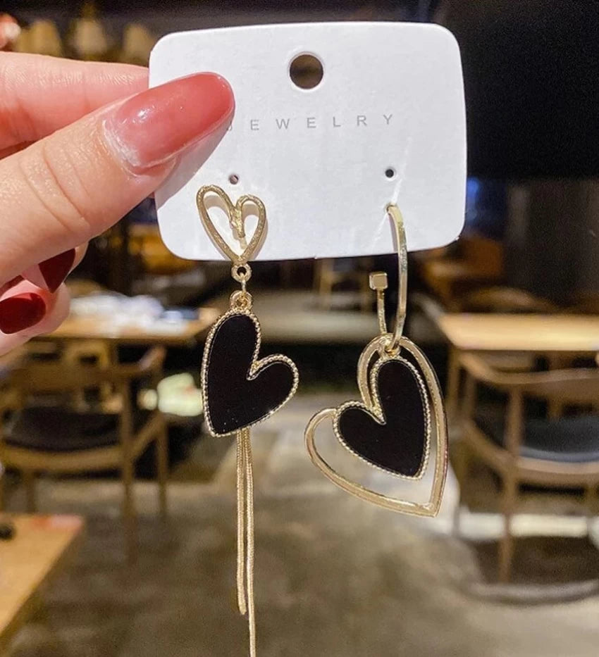 Asymmetric Mismatched Long Heart Earrings
