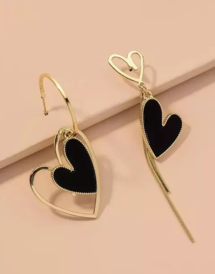 Asymmetric Mismatched Long Heart Earrings