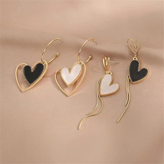 Asymmetric Mismatched Long Heart Earrings
