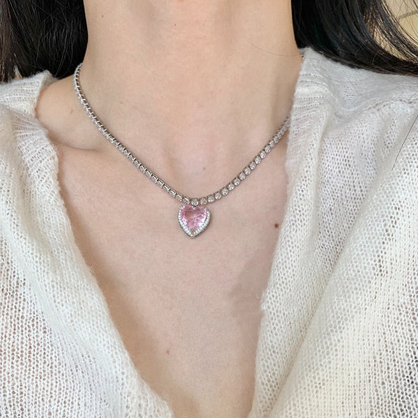 Pink Heart Stone Choker Necklace