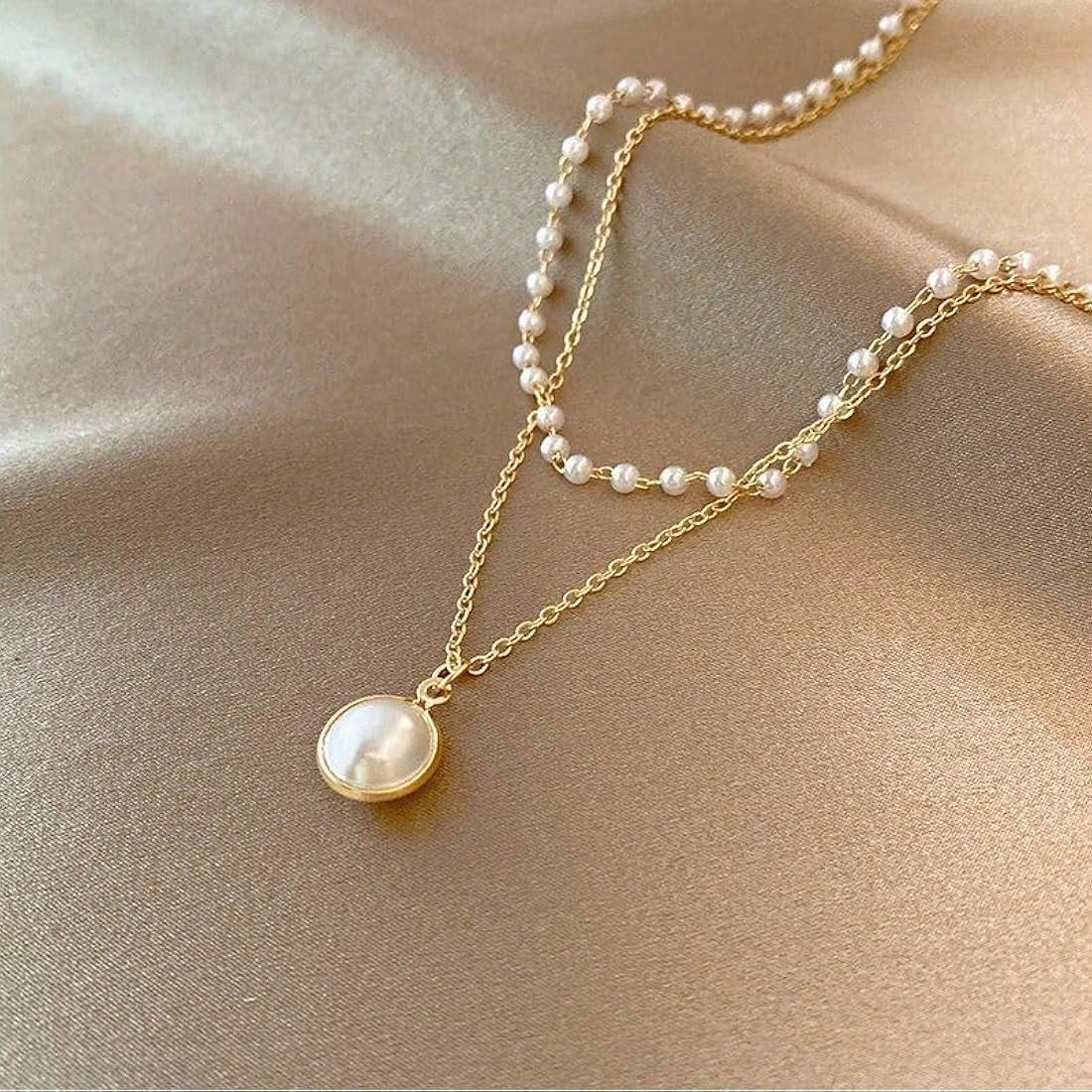 Pearl Drop Double Layer Pearl Chain Necklace