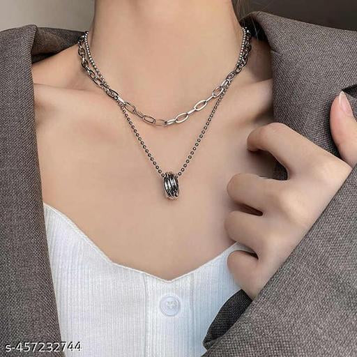 Unisex Double Layer Ring Chain Necklace