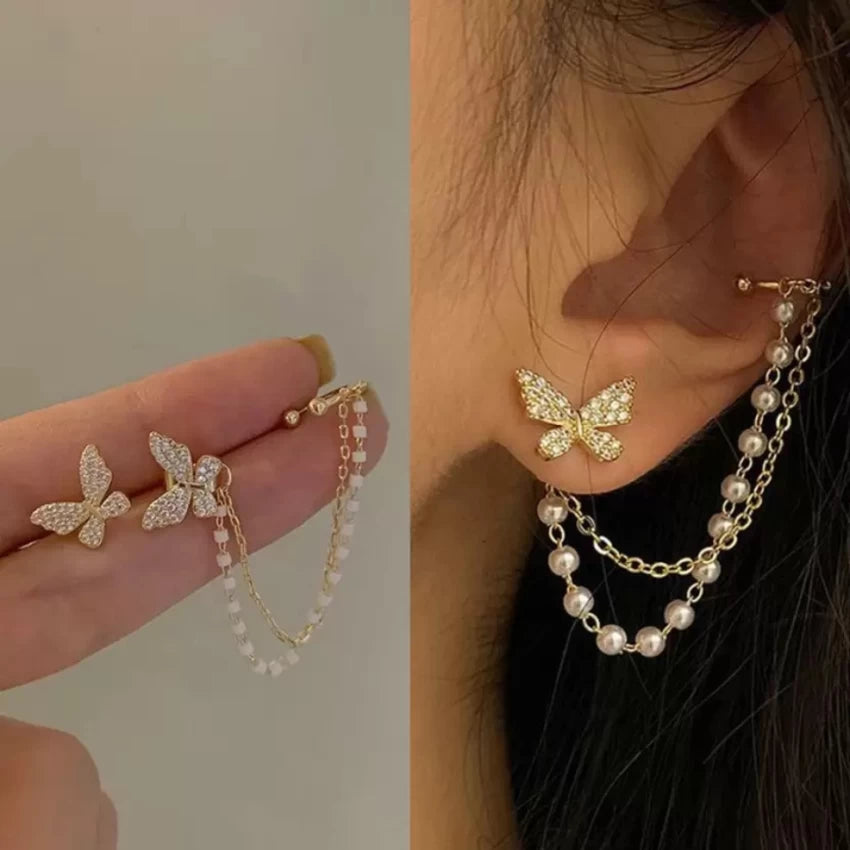 Single Chain Butterfly Cuff Earrings