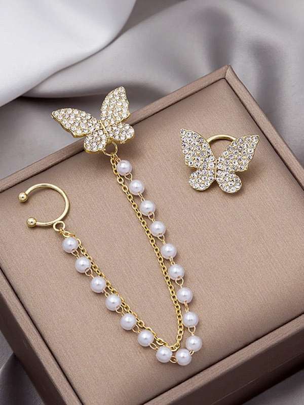 Single Chain Butterfly Cuff Earrings