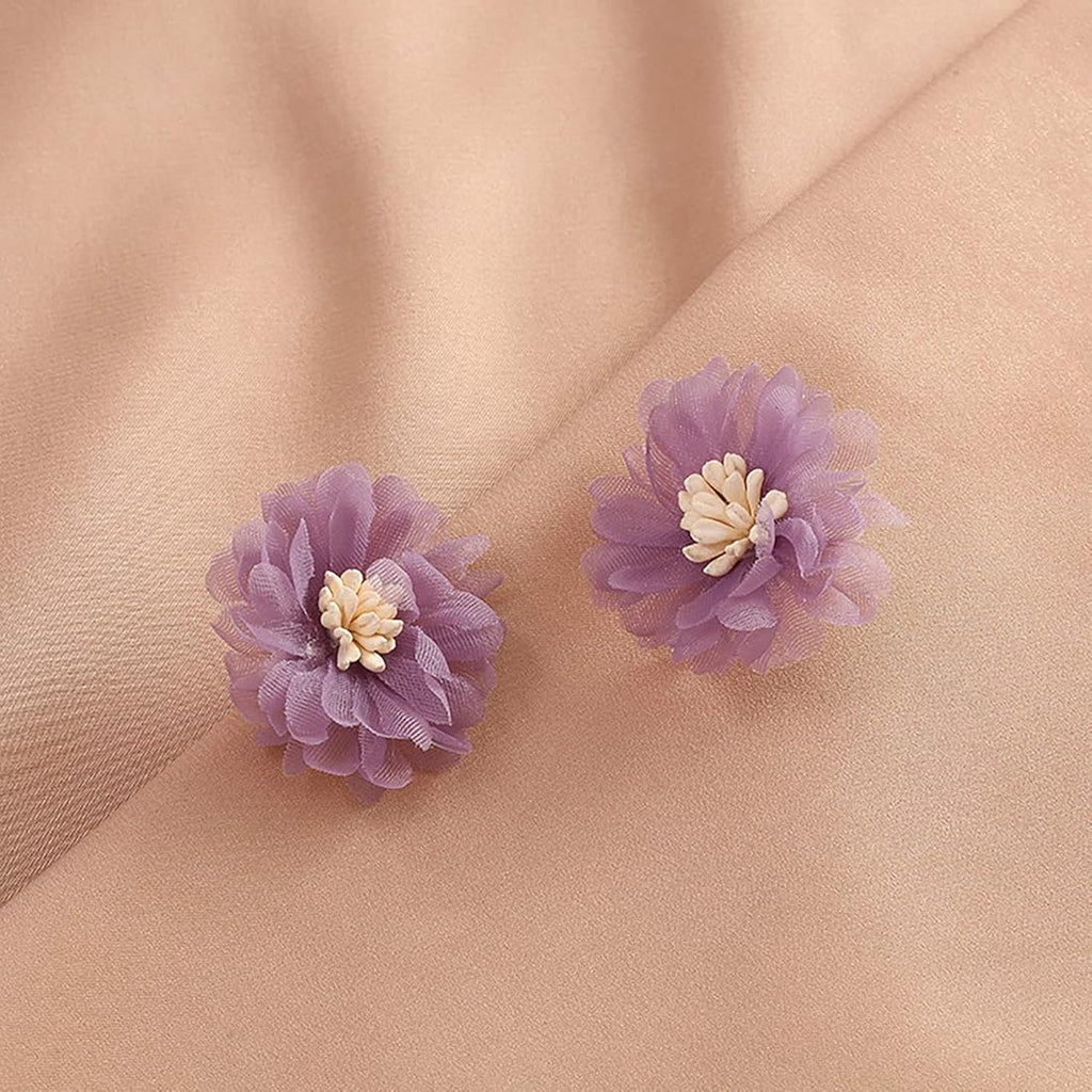 Elegant Chiffon Lavender Flower Stud Earrings