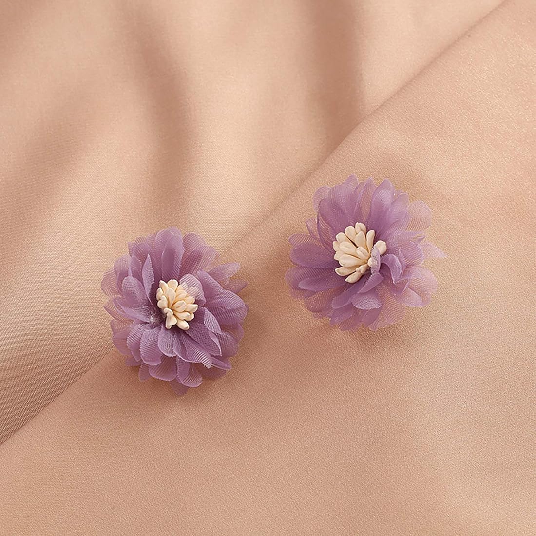 Elegant Chiffon Lavender Flower Stud Earrings