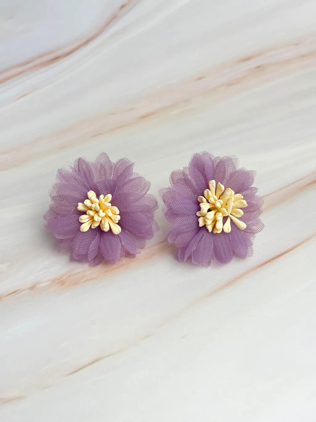 Elegant Chiffon Lavender Flower Stud Earrings