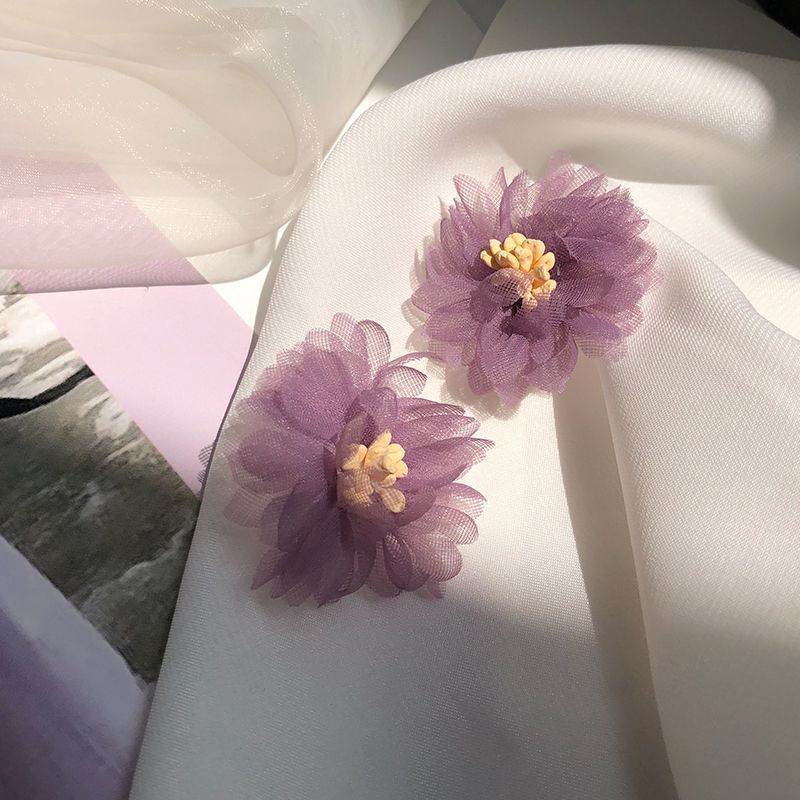 Elegant Chiffon Lavender Flower Stud Earrings