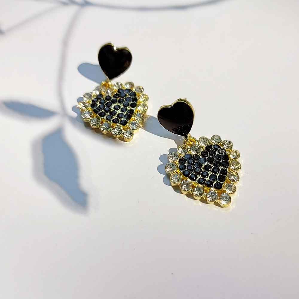 Dazzling Black Heart Drop Earrings