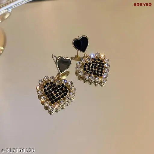 Dazzling Black Heart Drop Earrings