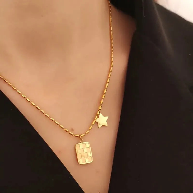 Dainty Square Star Pendant Necklace