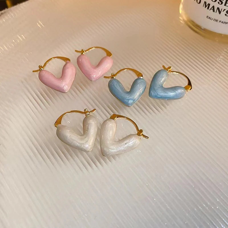 Minimal Enamelled Heart Hoop Earrings (1 Pcs)