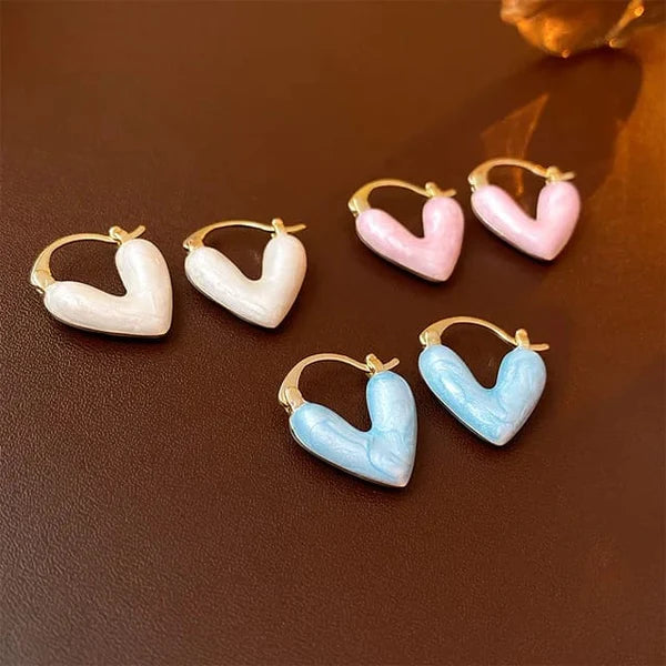 Minimal Enamelled Heart Hoop Earrings (1 Pcs)