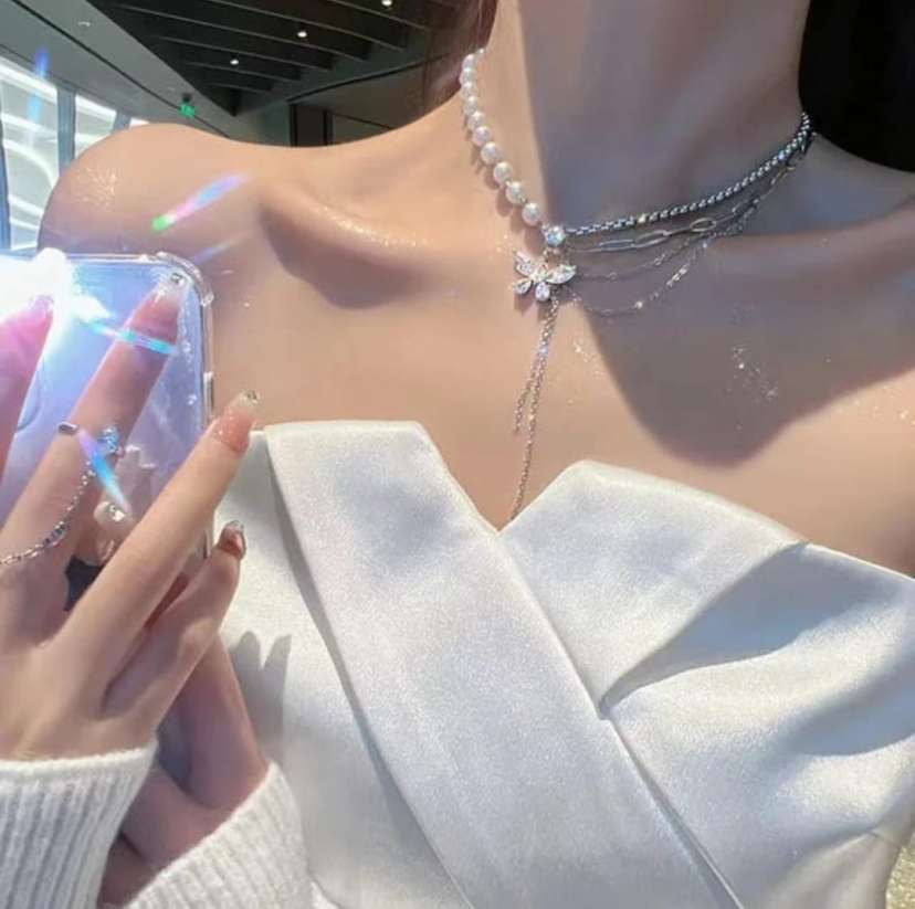 Multi Layered Korean Butterfly Pearl Necklace