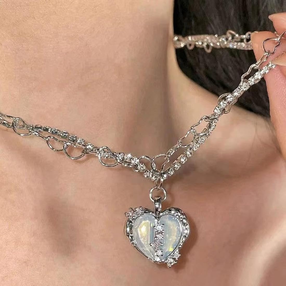 Gothic Vintage Split Heart Pendant Necklace
