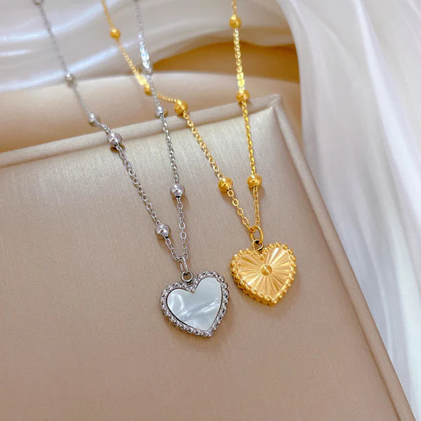 Double Sided Love Heart Pendant Chain Necklace