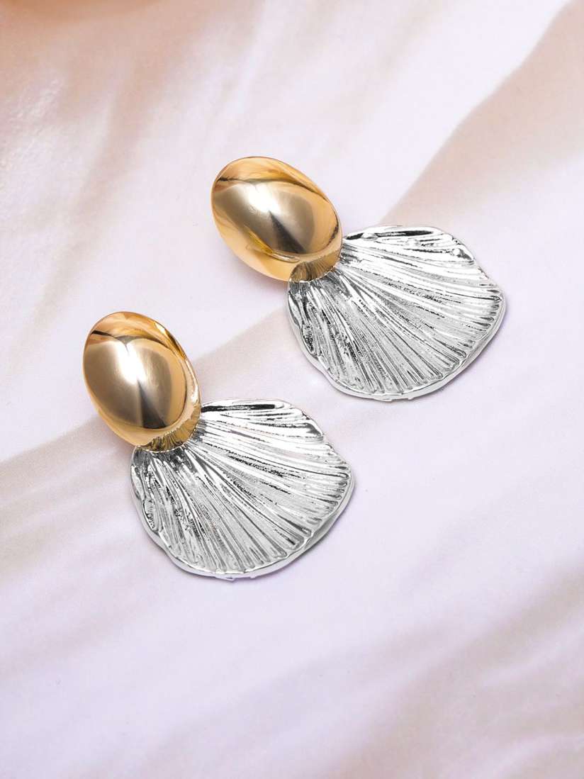 Dual Tone Silver & Golden Shell Drop Earrings