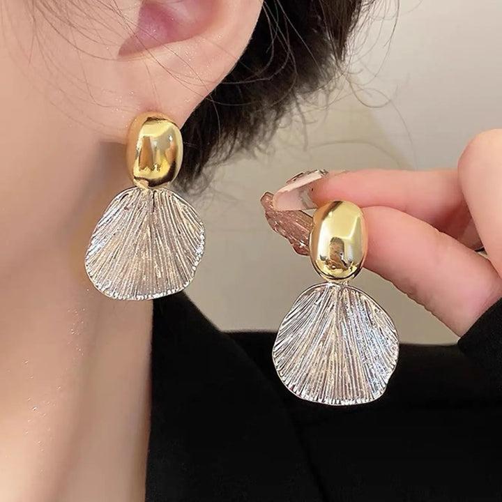 Dual Tone Silver & Golden Shell Drop Earrings